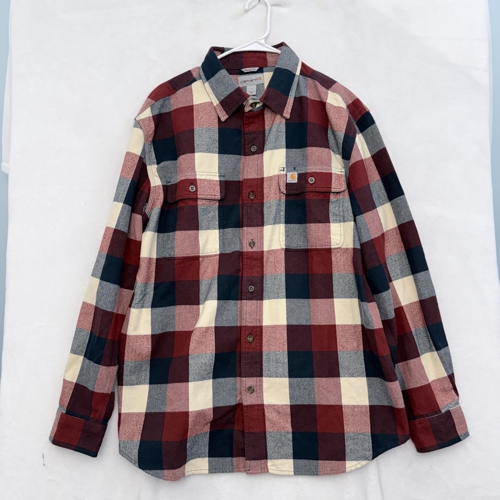 Carhartt Chamois Flannel Shirt Mens L Red Plaid Original Fit Flap Pocket Outdoor